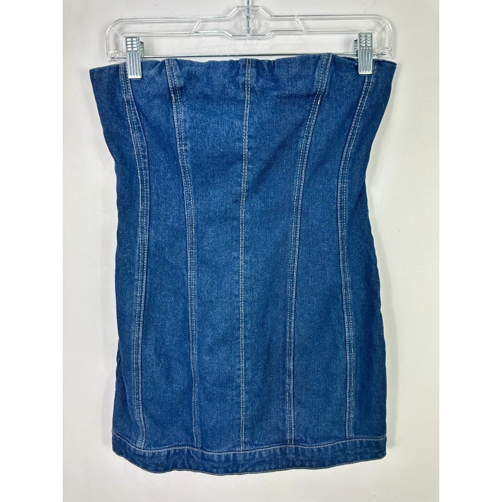 Forever‎ 21 Strapless Denim Mini Dress Small Blue Corset Bodycon Y2K Festival